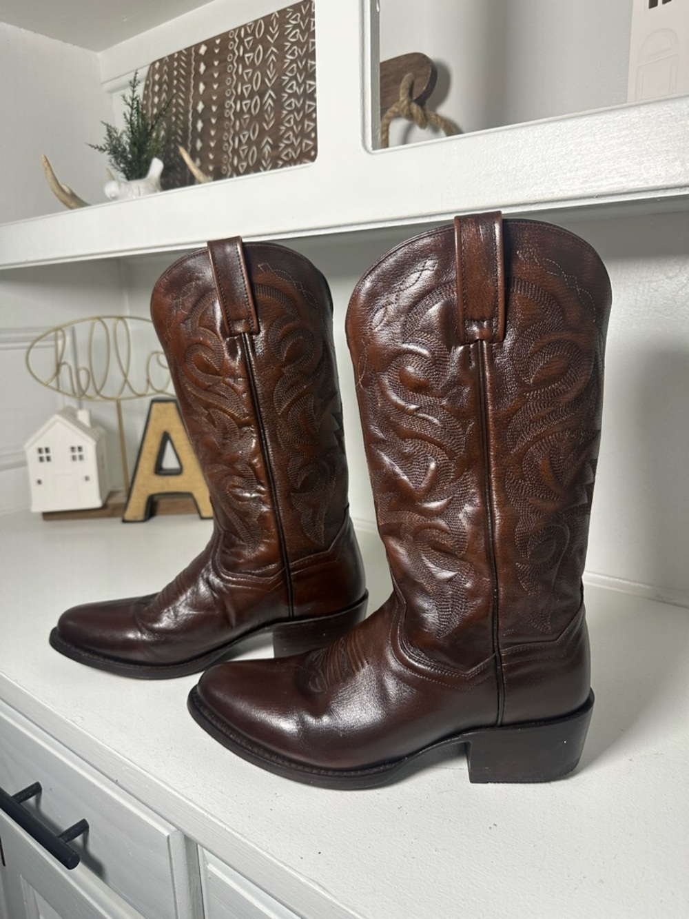 Dan Post Brown Leather Cowboy Boots Mens 8D Womens 9.5 Western Classic Mexico